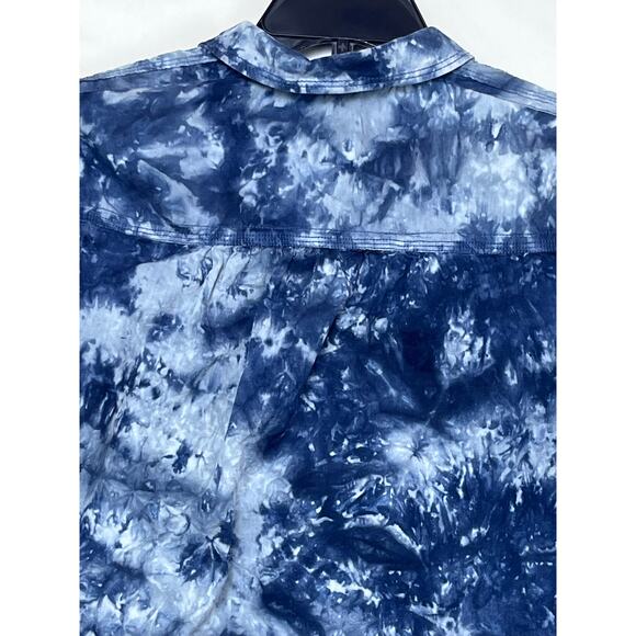 Pilcro Women's Size Medium Blue Tie Dye Long Sleeve Button Up Blouse Shirt Top - Picture 8 of 8